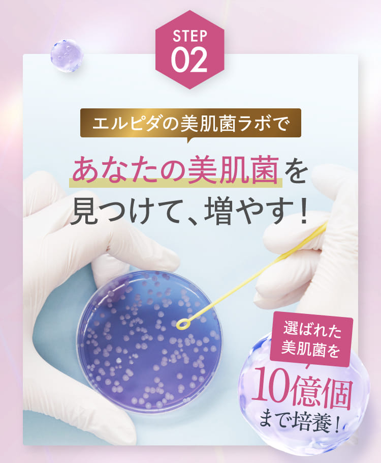 STEP02 エルピダの美肌菌ラボであなたの美肌菌を見つけて、増やす！