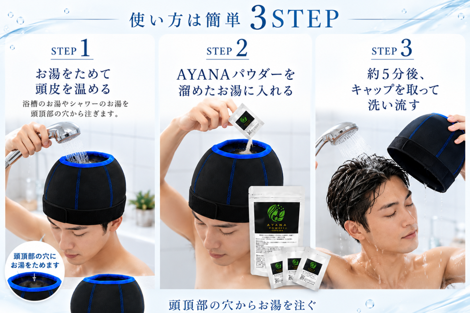スカルプスチームキャップの使い方 3STEP